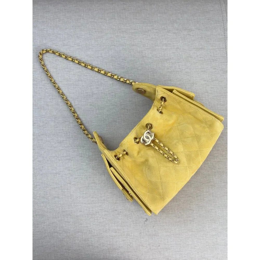 CHANEL Yellow Calfskin Drawstring Bucket Bag Mini GHW